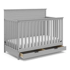 STORKCRAFT Homestead 5-in-1 Convertible Crib with Drawer (Pebble Gray) – GREENGUARD Gold Certified, Crib with Drawer Combo, includes Nursery Storage Drawer, Converts to Toddler Bed and Full-Size Bed