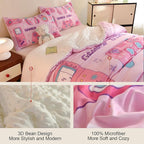 Video Game Queen Size Comforter Set for Girls Kids Teens 3D Gaming Controller Pattern Gamepad Print Bedding Set- 3 Piece Pink Quilt with 2 Pillowcases (90"x90")