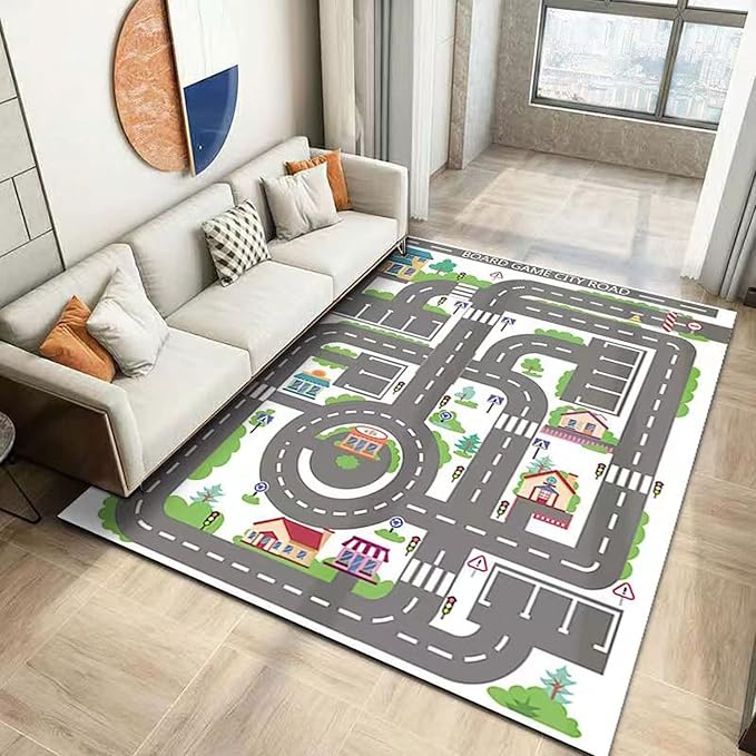 Kids Rug Play Mat Great for Playing with Cars and Toys,Educational Kid Road and Traffic City Life Carpet,Children Baby Fun Throw Rug for Bedroom Play Room,71X106Inch/180X280CM
