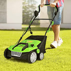 Goplus 2-in-1 Electric Corded Lawn Dethatcher with 5 Cutting Heights, 15-Inch 13 Amp Electric Scarifier w/ 13.5 Gallon Collection Bag, 2 Removable Blades for Garden Yard