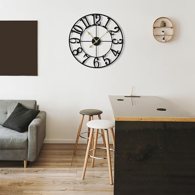 Large Wall Clock For Living Room Decor - 80cm/ 32 Inches Nearly Silent Non-Ticking Metal Wall Clocks Battery Operated, Vintage Decorative Modern Wall Clock For Bedroom, Office, Farmhouse Decor