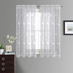 White Sheer Curtains 63 inches Length Birds Embroidered Window Treatment Curtain Sheer Voile Panels for Kitchen, Liviging Room, Bedroom, Small Windows, 42x63, Set of 2