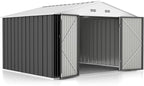GUNJI 10 x 8 FT Shed Outdoor Storage Shed Metal Garden Shed with Lockable Door Outside Waterproof Tool Shed for Backyard, Patio, Lawn (Gray)