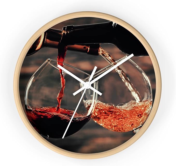 Mozingo ~ Wine Clock for Kitchen Bar Wall It's Wine O'clock Silent Time Gift Home Decor Made In USA, 10" (Hour Marks - None, Clock Frame Color - Natural Wood, Wine Theme #01)