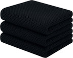 Homaxy 100% Cotton Waffle Weave Kitchen Towels, 3-Pack, Black | 13 x 28 Inches, Ultra Soft Absorbent Dish Towels, Quick Drying Cleaning Towels