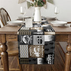 Feelyou Happy Camping Table Runner 108x13 Inch Kids Camper Decorations Indoor Outdoor Party Supply Wood Grain Home Kitchen Dining Decor Botanical Tree Black Brown Home Decor