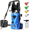 5000PSI Pressure Cleaner - 2025 New Power Cleaner with Upgraded 33ft Pressure Cleaner Hose Reel, Foam Cannon, 4 Nozzle Set, Power Cleaner for House/Patios/Car/Fence, Blue