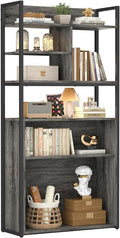 armocity Industrial Bookshelf, 6 Tier Tall Bookshelves Wood Metal Frame Standing Bookcase, Display Book Shelf with Adjustable Storage Shelves for Home Office, Living Room, Bed Room, Grey Oak