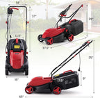 Electric Lawn Mower, 13" Corded Lawnmower with 10 Amp Copper Motor, 6.6-Gallon Grass Collection Box & 3-Position Heights, Push Lawn Mower Electric De-Thatcher for Garden & Farmyard (Red)