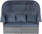 Rectangle Furniture Daybed Sunbed with Retractable Canopy, Outdoor Wicker Conversation Set with Cushions for Patio, Backyard, Porch, Garden, Hc-Gray