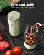 TOMEEM Upgraded Larger Capacity Electric Salt and Pepper Grinder Set Rechargeable with LED lights, Stainless Steel Automatic Pepper and Salt Grinder Refillable with 5 Adjustable Coarseness Green