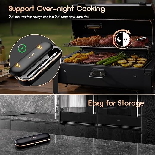 INKBIRD Meat Thermometer Wireless, Smart Bluetooth Meat Thermometer, IP67 Waterproof Wireless Meat Probe with Rechargeable Box for Outdoor Grill Smoker BBQ Rotisserie iOS & Android App