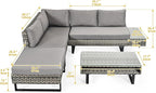 DWVO Patio Furniture Set, Sectional L-Shaped Sofa, for Patio Backyard Poolside Porch, Wicker Conversation Set with Coffee Table & Cushions, Detachable Lounger, All-Weather Rattan, Grey