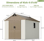 Patiowell 8 x 10 FT Resin Outdoor Storage Shed with Floor, Plastic Shed with Window and Lockable Door for Garden, Backyard, Tool Storage Use, Easy to Install in Brown (Kick-it Shed)