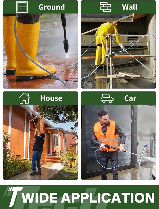 3/8" 4800PSI Pressure Washer Hose 200FT with Swivel Quick Connect for Cold/Hot Water Max 248°F, Kink Resistant Steel Wire Braided, Wear Resistant Power Washer Hose with M22 14mm Adapter