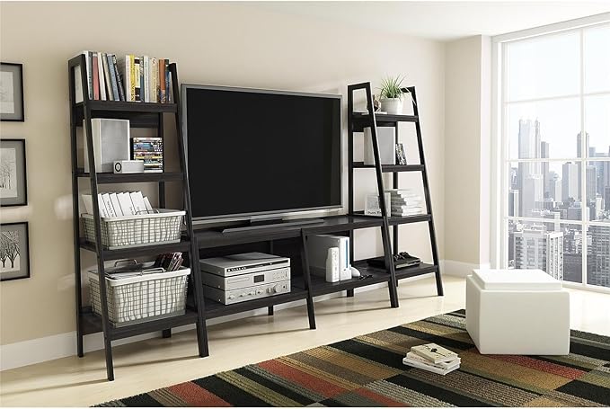 Ameriwood Home Lawrence 4 Shelf Ladder Bookcase Bundle, Black