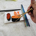 2Pairs Stainless Steel Chopsticks Set, Multicolor Metal Chopsticks Reusable, Sushi Food Sticks,Dishwasher Safe,9.0inch (Black)