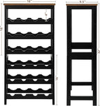 VASMIA Wine Rack Freestanding Floor, 6 Tier Bamboo Wine Storage Shelves with Table Top, 24-Botttle Wine Rack Shelf for Kitchen Bar Dining Room Living Room, Rustic Brown and Black
