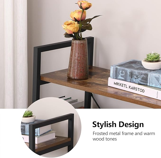 BEWISHOME 3 Tier Bookshelf, Rustic Small Book Shelf for Small Spaces, Brown Wooden Shelves for Bedroom Living Room and Home Office, 13.58" D x 24.21" W x 37" H, JCJ32Z
