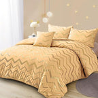 Yellow Gold Comforter Set Queen Size Metallic Bedding Set for Girls Lightweight Microfiber Comforter Set,4 Piece (2 Matching Sham + 1 Decorative Pillow)