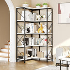 YITAHOME Corner Bookshelf, 5-Tier L-Shaped Bookcase Storage Organizer, Tall Open Display Freestanding Storage Rack Modern Book Shelf for Living Room, Bedroom, Home Office, White