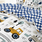 4-Pcs Construction Twin Size Boys Bedding Set, Kids Comforter Set for Teens w/Sheets and Pillowcase, Soft Cartoon Tractor Cars Bed in a Bag Sets