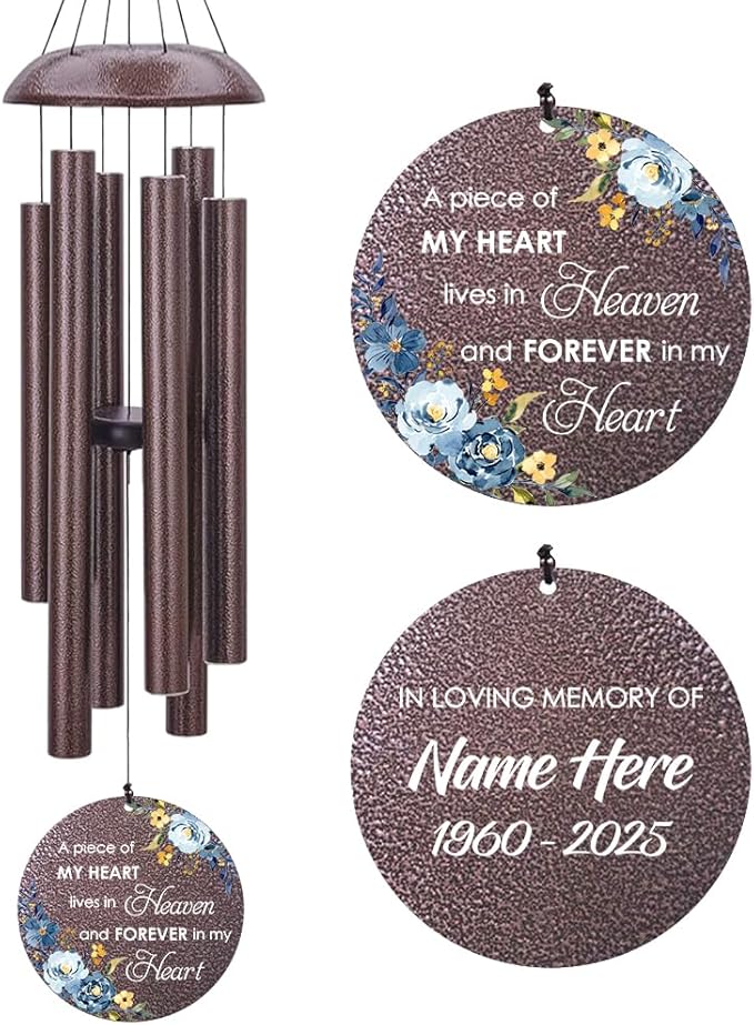 Personalized Sympathy Wind Chimes, Sympathy Gifts for Loss of Mom, Windchimes in Memory of a Loved One, Commemorative Sympathy Bereavement Gifts for Condolences/Funeral (36 inch)