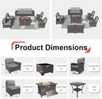 Patio Furniture Sectional Sofa Set 10-Pieces PE Rattan Swivel Rocking Chairs Outdoor Furniture Set w/43in Gas Fire Pit Table, Patio Conversation with 55000 BTU Propane Fire Pit, Grey