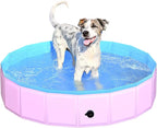 2025 Updated Foldable Dog Pool, 39.5" x 12" Kiddie Pool with Hard Plastic, Non-Slip Dog Bath Tub for Outdoor Backyard, Collapsible Dog Swimming Pool for Kids Dogs Pets (Pink)