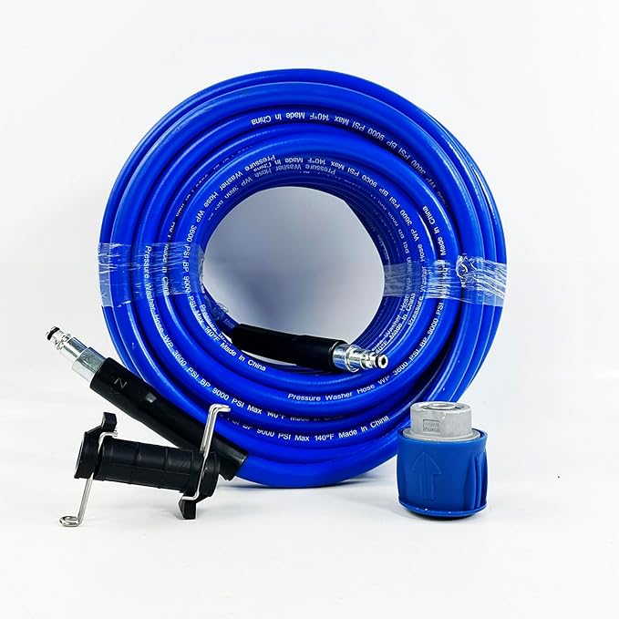 5800PSI/400Bar Ultra Flexible Pressure Washer Hose for Bosch Home Cleaning, 5M-30M High Pressure Extension Tube with Quick-Connect Adapter,(Red/Blue/Yellow/Green/Grey/Orange/Light Blue)(Blue,64FT)