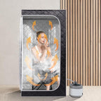 Smartmak Portable Home Steam Sauna, Full Size Personal Sauna Spa Box, Single Saunas Tent with Steamer, 4L 1500W Steam Generator 99 Min Timer, Remote Control, Upgraded Foldable Chair, Mat, Grey Border
