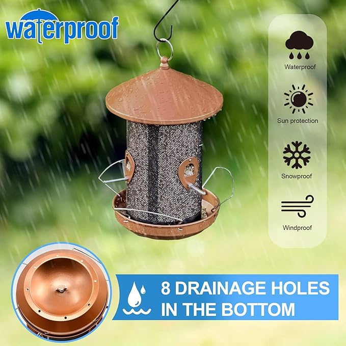 Large Bird Feeders for Outside: 12.6inch Metal for Outdoors Hanging with Copper for Garden Yard Outside Decor Cardinal Finch - Gardening Gifts for Women Men