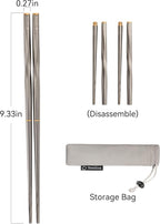 Thous Winds Titanium Chopsticks, Foldable Ultralight Chopsticks, Reusable Utensils for Camping Backpacking Hiking Travel Home, 9-inch, with Storage Bag