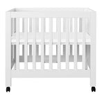 Babyletto Origami Mini Portable Crib Folding with Wheels in White, 2 Adjustable Mattress Positions, Greenguard Gold Certified