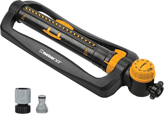 Melnor 65133AMZ XT Turbo Oscillating Sprinkler W/Timer, 4,500 sq. ft., Quick Connect Bundle, 2-Way Adjustable, Black, Yellow