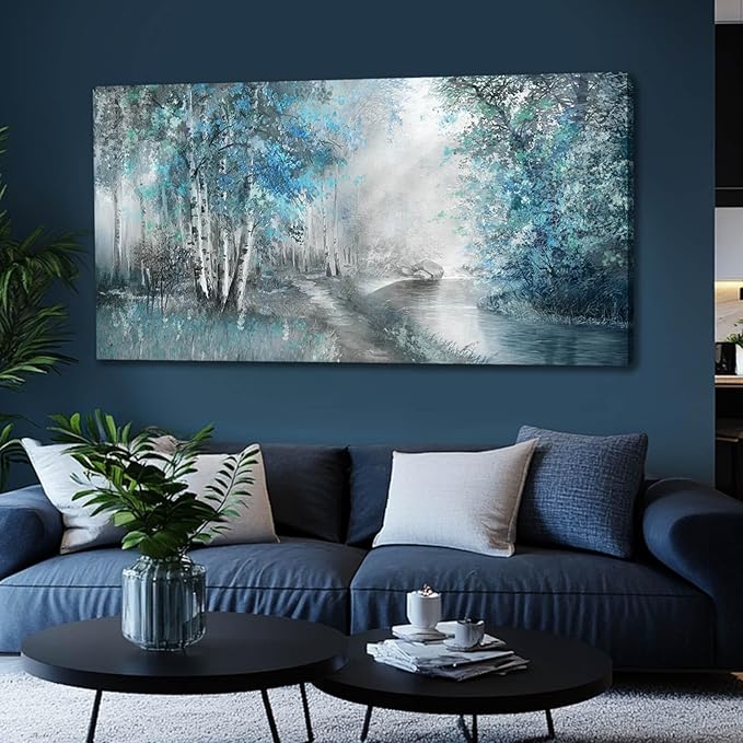 SOUGUAN Forest Wall Art for Living Room Foggy Tree Artwork Sunlight Wall Decor Nature Wall Decorations on Canvas 24"x48" Wall Paintings Ready to Hang
