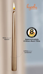 Hyoola Tall Metallic Antique Gold Taper Candles - 10 Inch - Dripless - 12 Pack - 8 Hour Burn Time