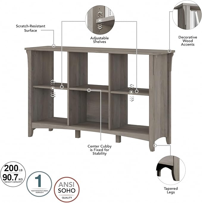 Bush Furniture Salinas 6 Cube Organizer in Driftwood Gray