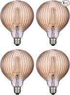 G125 LED Filament Bulb,4W Dimmable E26,2200K Amber Glass,4 Pack | Decorative Oversized Edison Bulb, Squirrel Cage Filament, Dim, For Indoor & Outdoor Cafe, Hotel, Kitchen & Dining Room Decor