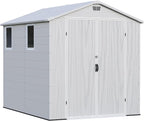Greesum 6x8FT Plastic Outdoor Storage Shed with Floor, Resin Sheds with Lockable Double Door, Windows & Vents, All-Weather Tool Sheds for Garden, Backyard, Patio, Light Gray