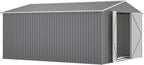 11x13FT Outdoor Storage Sheds with Floor Frame& Lockable Doors Garden Metal Shed Waterproof Galvanized Steel Tool Shed with Air Vents Sloping Roof Ideal for Backyard Patio Lawn Gray