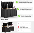 Mars Villa 180 Gallon Outdoor Storage Box, Large Waterproof Resin Deck Box for Patio Furniture Cushions, Pool Supplies, Gardening Tools, Lockable Storage Container, Weatherproof, UV Resistant, Black