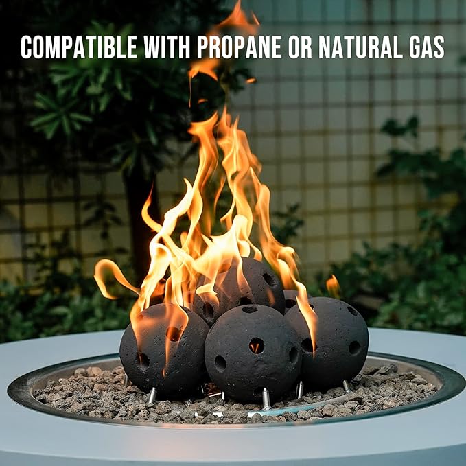 Skyflame Hollow Ceramic Balls, Set of 6 Round Fire Stones Set for Indoor and Outdoor Fire Pits or Fireplaces Accessory, 5 Inch, Black