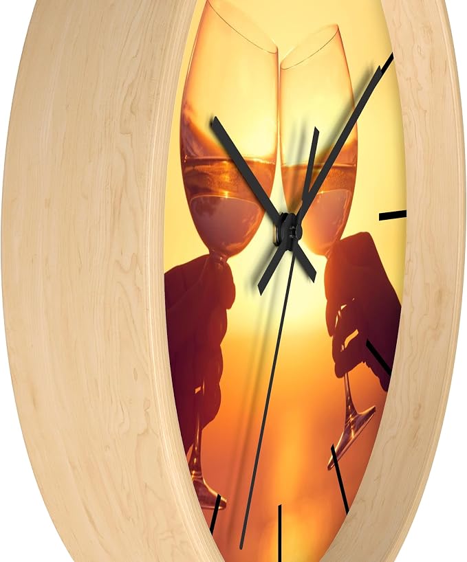 Mozingo ~ Wine Clock for Kitchen Bar Wall It's Wine O'clock Silent Time Gift Home Decor Made In USA, 10" (Hour Marks - Lines, Clock Frame Color - Natural Wood, Wine Theme #05)