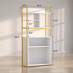 White Industrial Bookshelf, 6 Tier Tall Bookshelves Wood and Gold Metal Frame Standing Bookcase, Display Book Shelf with Adjustable Storage Shelves for Home Office, Living Room, Bed Room, White