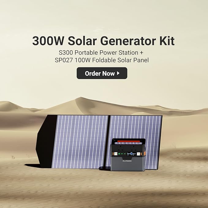 ALLPOWERS 300W Portable Power Station with SP027 100W Foldable Solar Panel, 288Wh/78000mAh Solar Generator (Peak 600w) Solar Powered Battery, 6 Outputs, for Outdoor Camping, RVs, Home Use