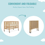 Quinn Full-Size Folding Crib in Natural, Removeable Wheels, Modern Nursey, Adjustable Mattress Support, Portable Crib, Patented Folding System