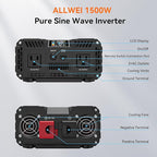 ALLWEI 1500W Pure Sine Wave Inverter 12V DC to 110V/120V AC Converter, Surge 3000W | Power Inverters Vehicles with 2 AC Outlets, RV Truck Boat Home Outdoor & Off-Grid Solar Inverter, Smart LCD Display