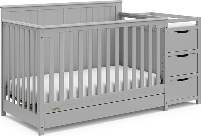 Graco Hadley 5-in-1 Convertible Crib and Changer with Drawer (Pebble Gray) – Crib and Changing-Table Combo with Drawer, Includes Changing Pad, Converts to Toddler Bed, Daybed and Full-Size Bed