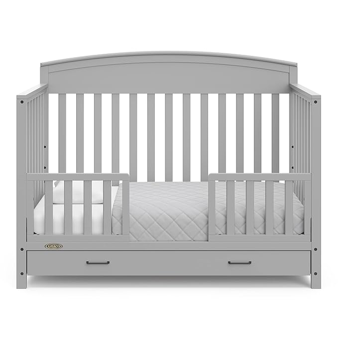 Graco Benton 5-in-1 Convertible Crib with Drawer (Pebble Gray) -Converts from Baby Crib to Toddler Bed, Daybed and Full-Size Bed,Fits Standard Full-Size Crib Mattress, Adjustable Mattress Support Base